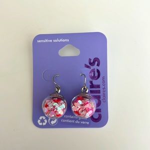 Pink heart confetti dangling earrings. Brand new, never worn.